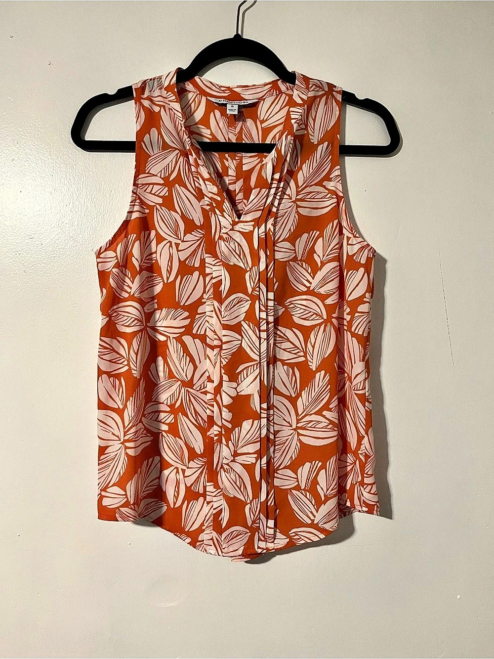 41 Hawthorn Breyson Pleat Detail Split Neck Blouse Orange & White XS